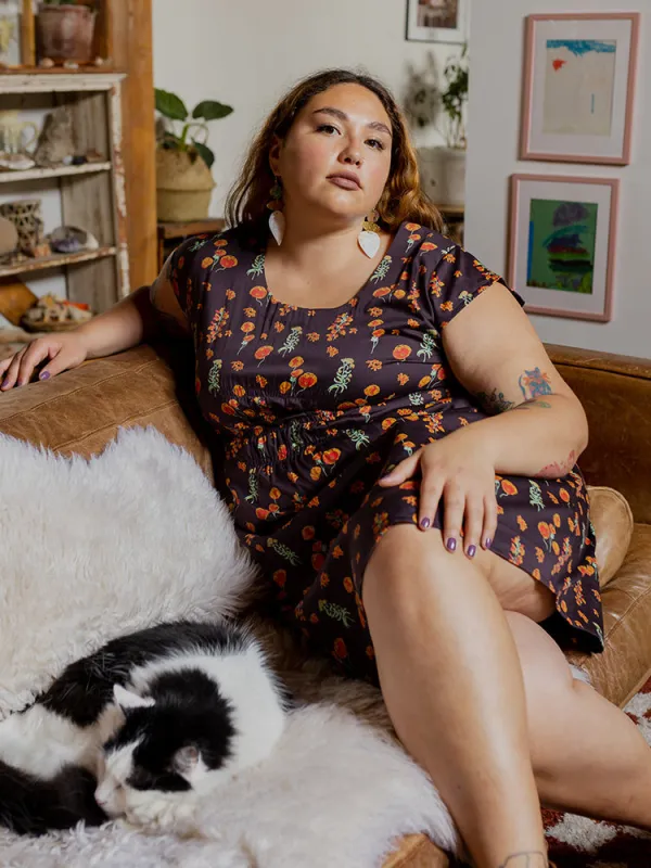 Artsy Traveler Plus Size Dress - Botanical Dusk made by Mata Traders