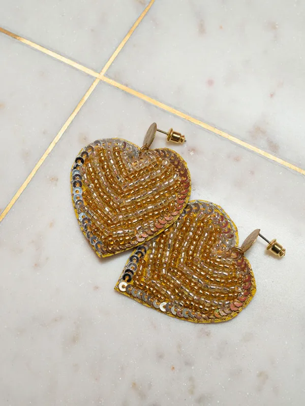 Gilded Heart Earrings - Metallic sold by Mata Traders