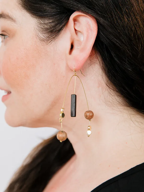 Kelsey Mobile Earrings - Wood sold by Mata Traders