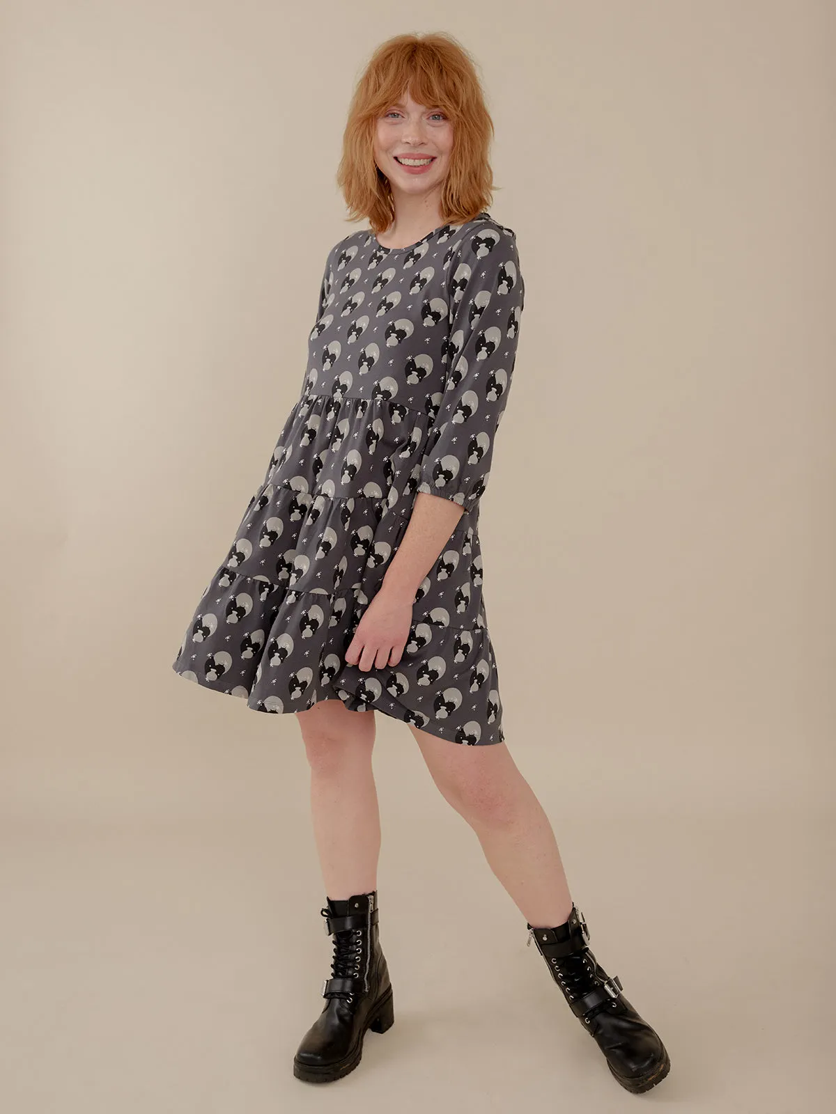 Bellini Long Sleeve Dress - Vase Cluster Graphite sold by Mata Traders