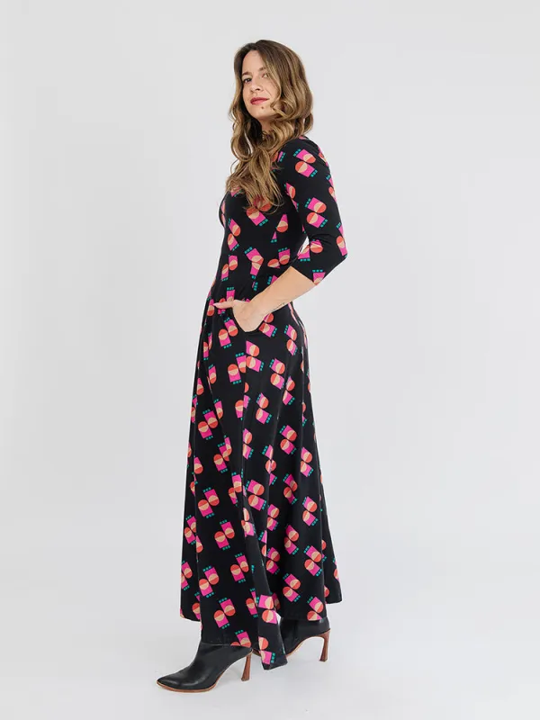 Mumbai Maxi Dress  - Memphis Shapes Black made by Mata Traders