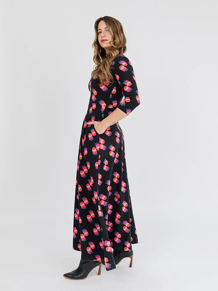Mumbai Maxi Dress - Memphis Shapes Black sold by Mata Traders