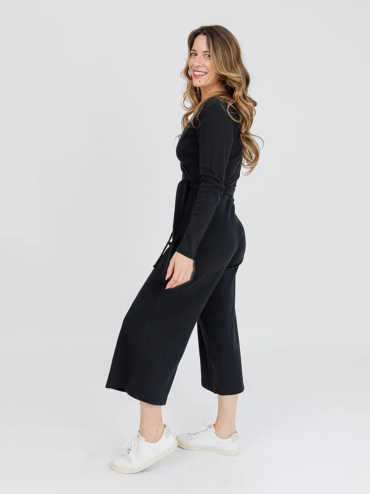 Rita Long Sleeve Jumpsuit - Black Rib Knit sold by Mata Traders product image thumbnail 3