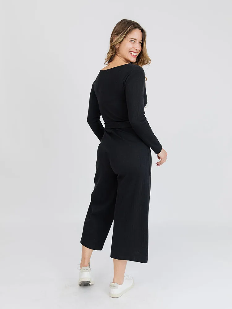 Rita Long Sleeve Jumpsuit - Black Rib Knit sold by Mata Traders product image thumbnail 2