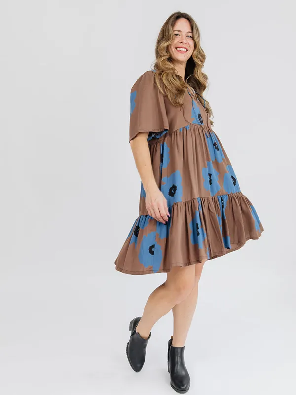 Adelaide Tiered Mini Dress - Dark Oak sold by Mata Traders