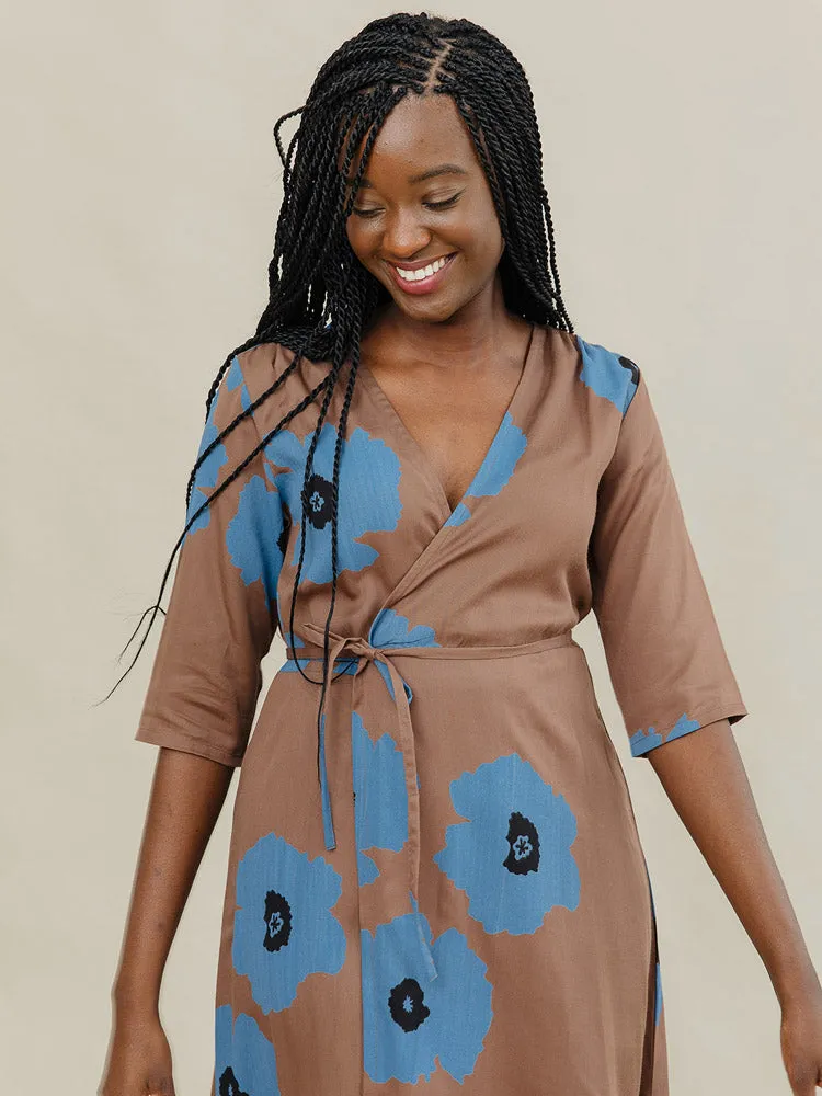 Aditi Wrap Dress - Dark Oak sold by Mata Traders