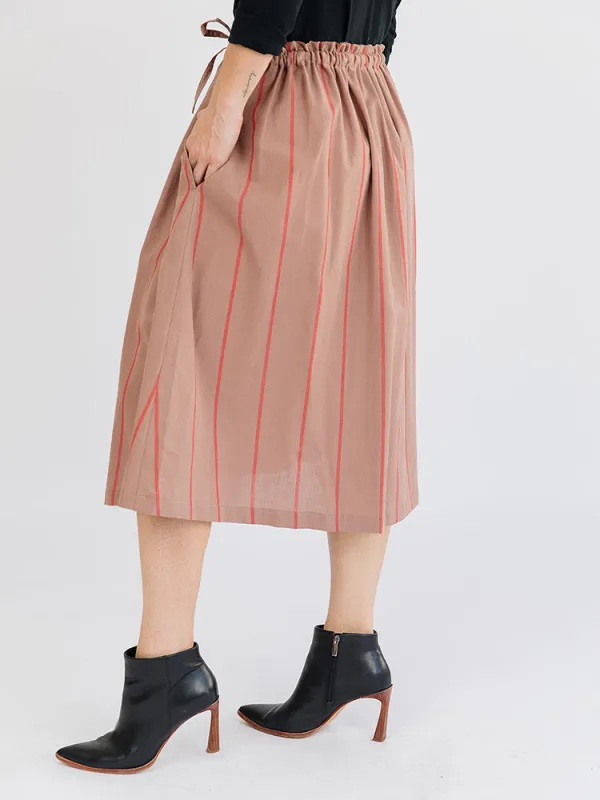 Mya Drawstring Midi Skirt - Cocoa Stripe sold by Mata Traders