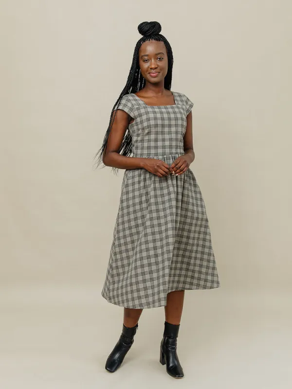 Rupi Midi Dress - Cement Plaid made by Mata Traders