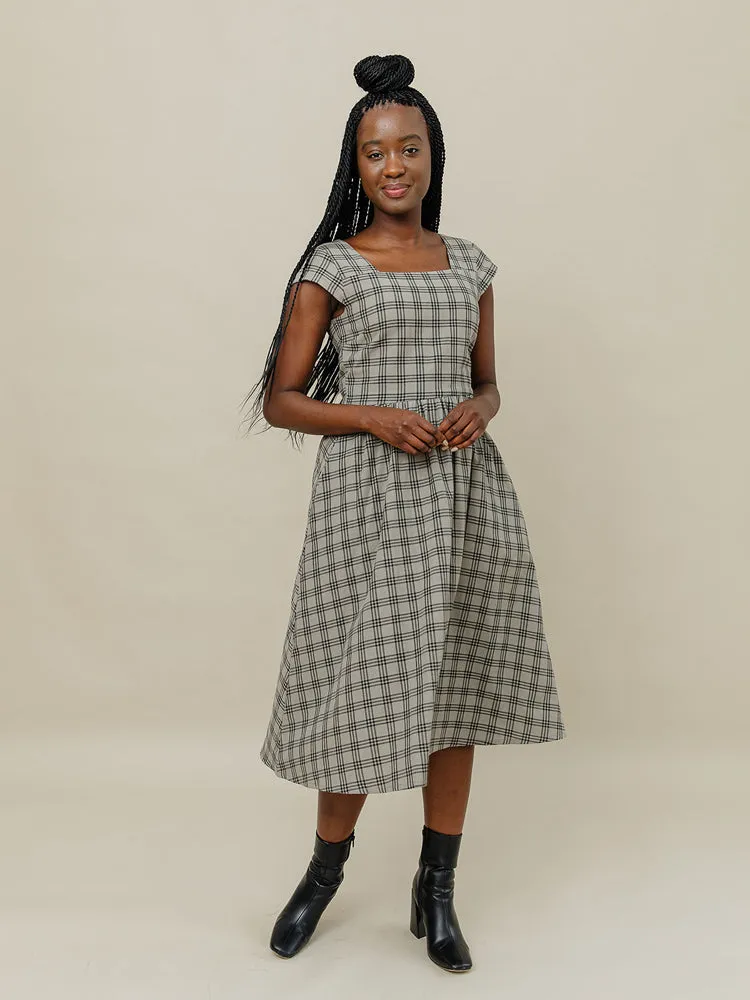 Rupi Midi Dress - Cement Plaid sold by Mata Traders