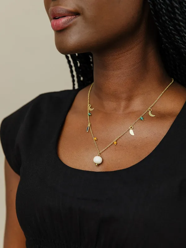 Enamel Moon Necklace - Black sold by Mata Traders