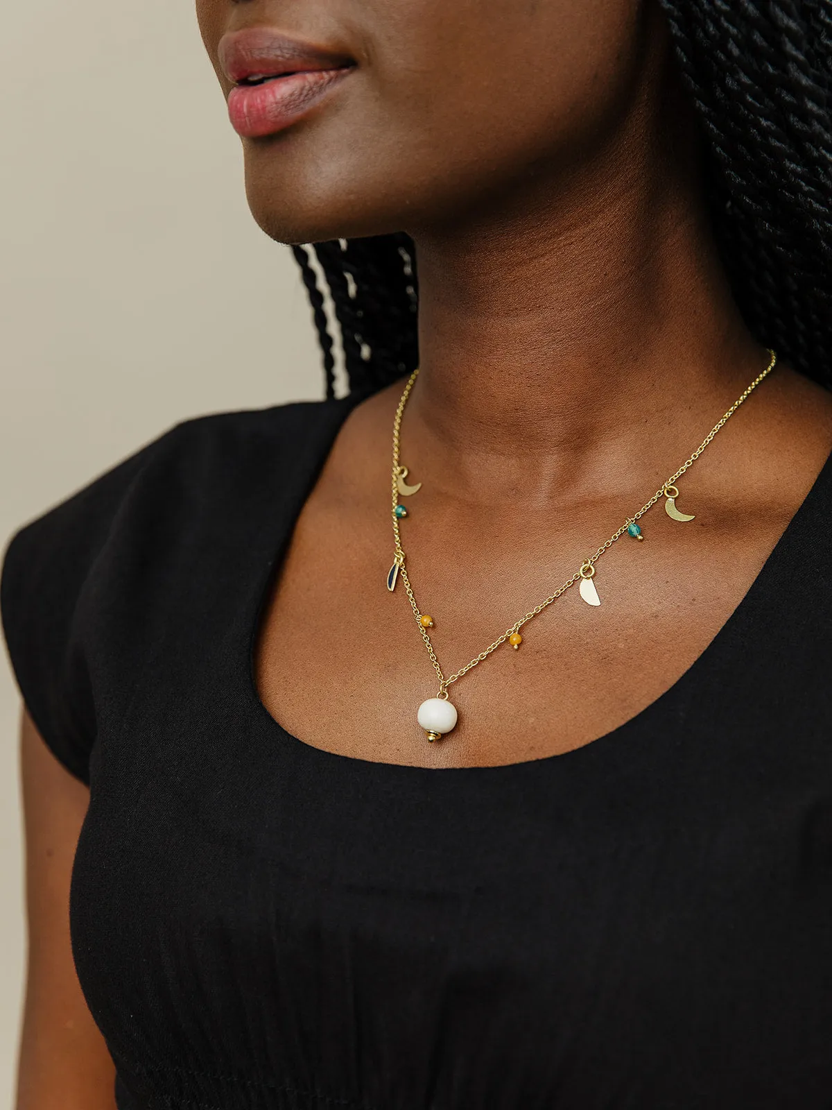 Enamel Moon Necklace - Black sold by Mata Traders