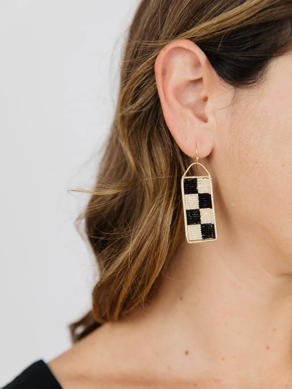 Checker Beaded Earrings - Black sold by Mata Traders product image thumbnail 2