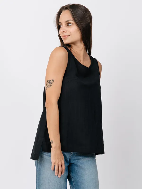 Melissa Tank - Black Linen sold by Mata Traders
