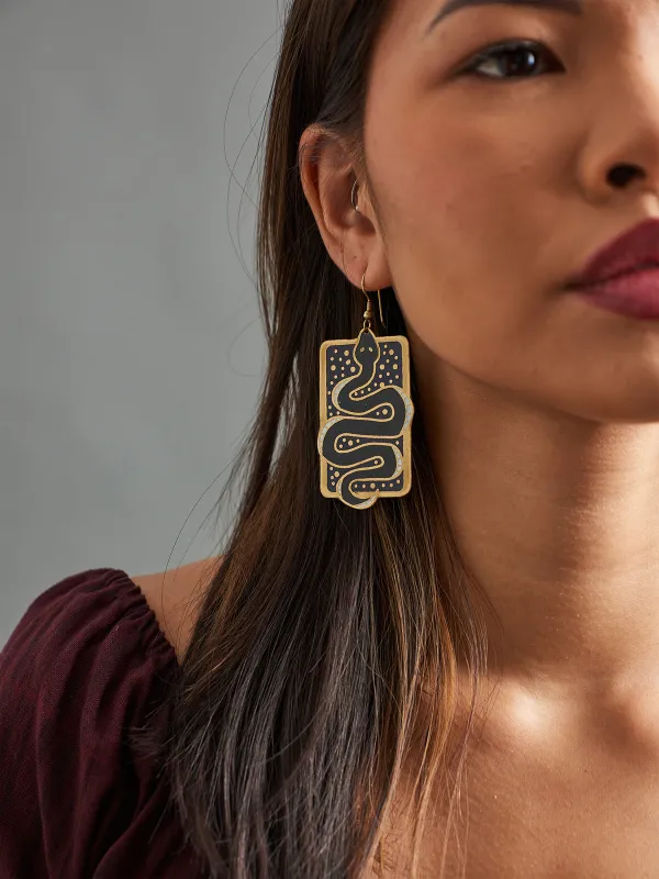 Snake Scene Earrings - Black sold by Mata Traders