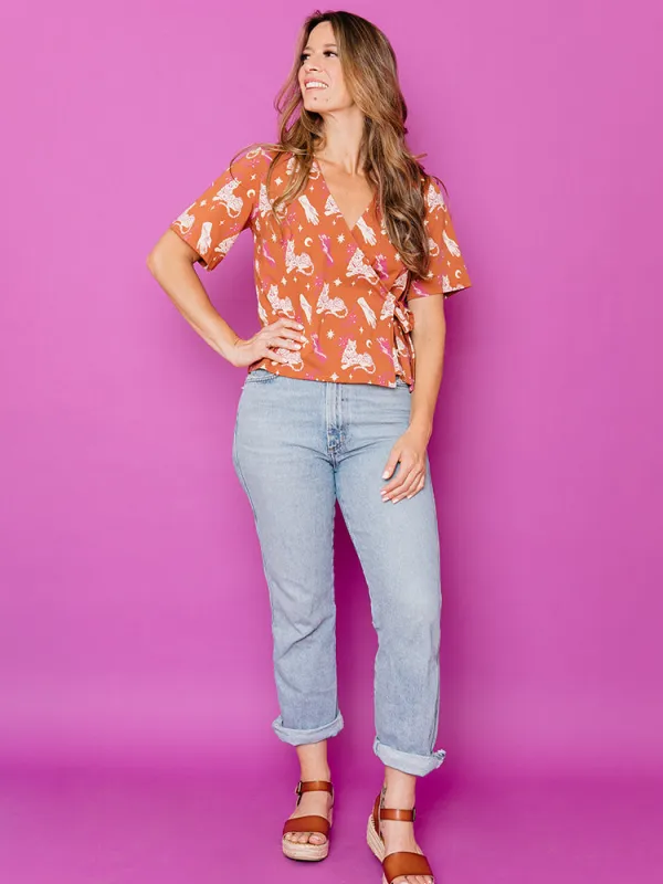 Marley Boxy Wrap Top - Orchid Tigress sold by Mata Traders