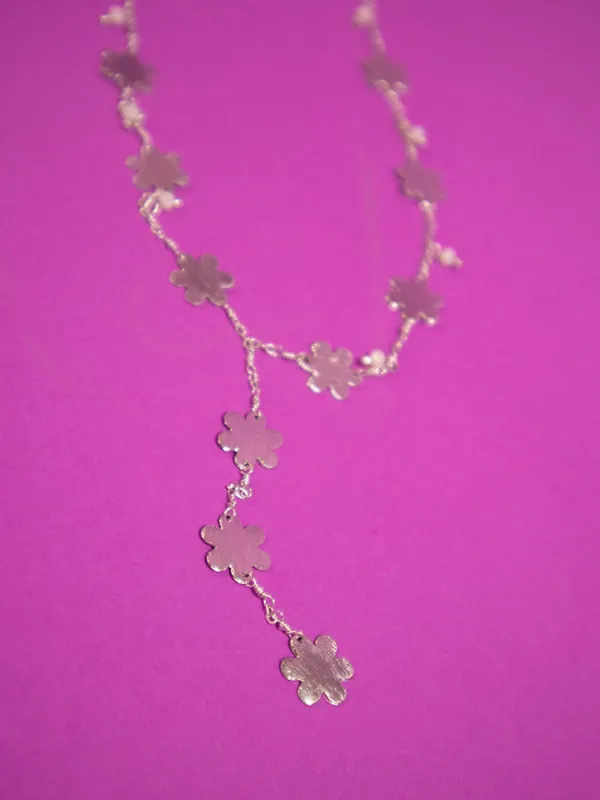 Petite Flower Lariat Necklace - Silver sold by Mata Traders