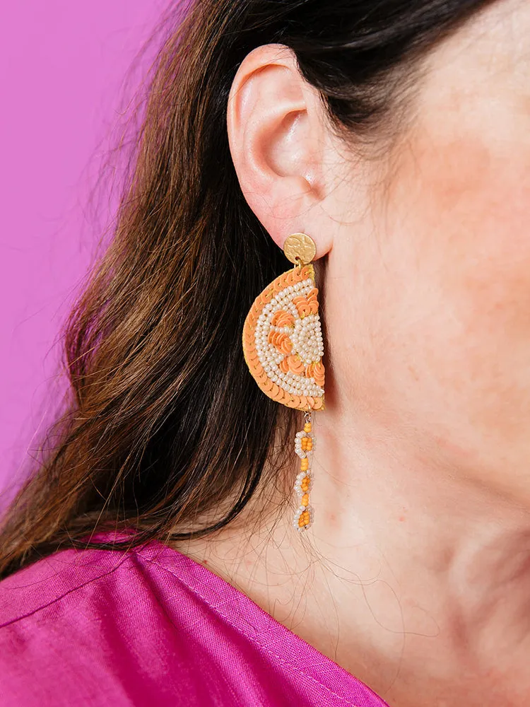 Slice Dangle Earrings - Orange sold by Mata Traders