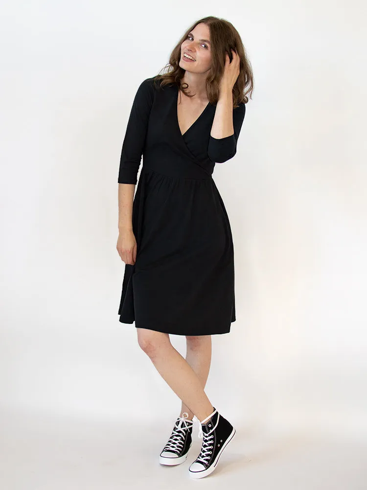Callie 3/4 Sleeve Wrap Dress - Black sold by Mata Traders product image thumbnail 2