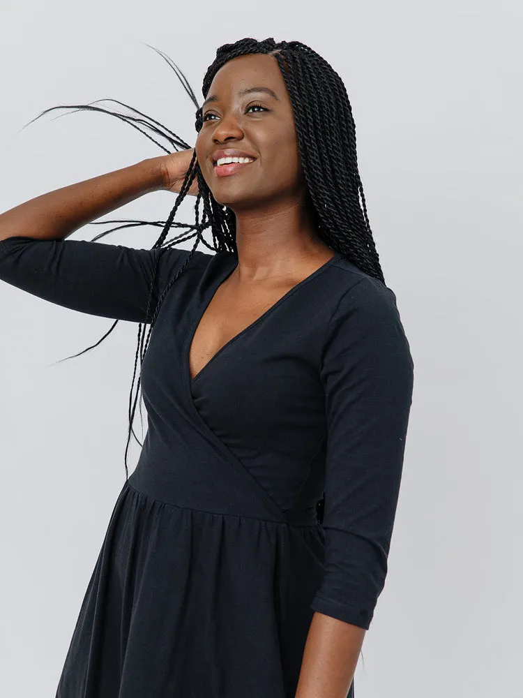 Callie 3/4 Sleeve Wrap Dress - Black sold by Mata Traders product image thumbnail 5