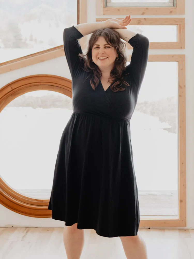 Callie 3/4 Sleeve Wrap Dress - Black sold by Mata Traders product image thumbnail 3