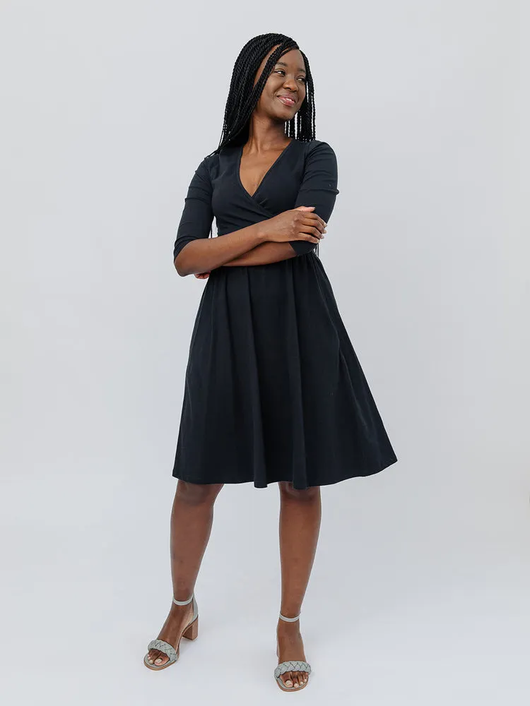 Callie 3/4 Sleeve Wrap Dress - Black sold by Mata Traders