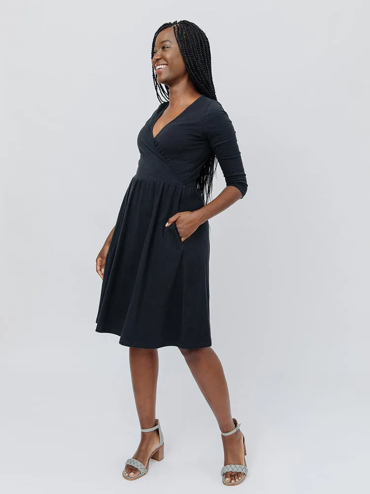 Callie 3/4 Sleeve Wrap Dress - Black sold by Mata Traders product image thumbnail 4