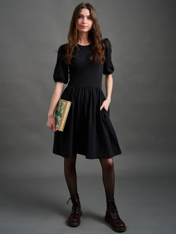 Inez Bubble Sleeve Dress - Black Jersey sold by Mata Traders