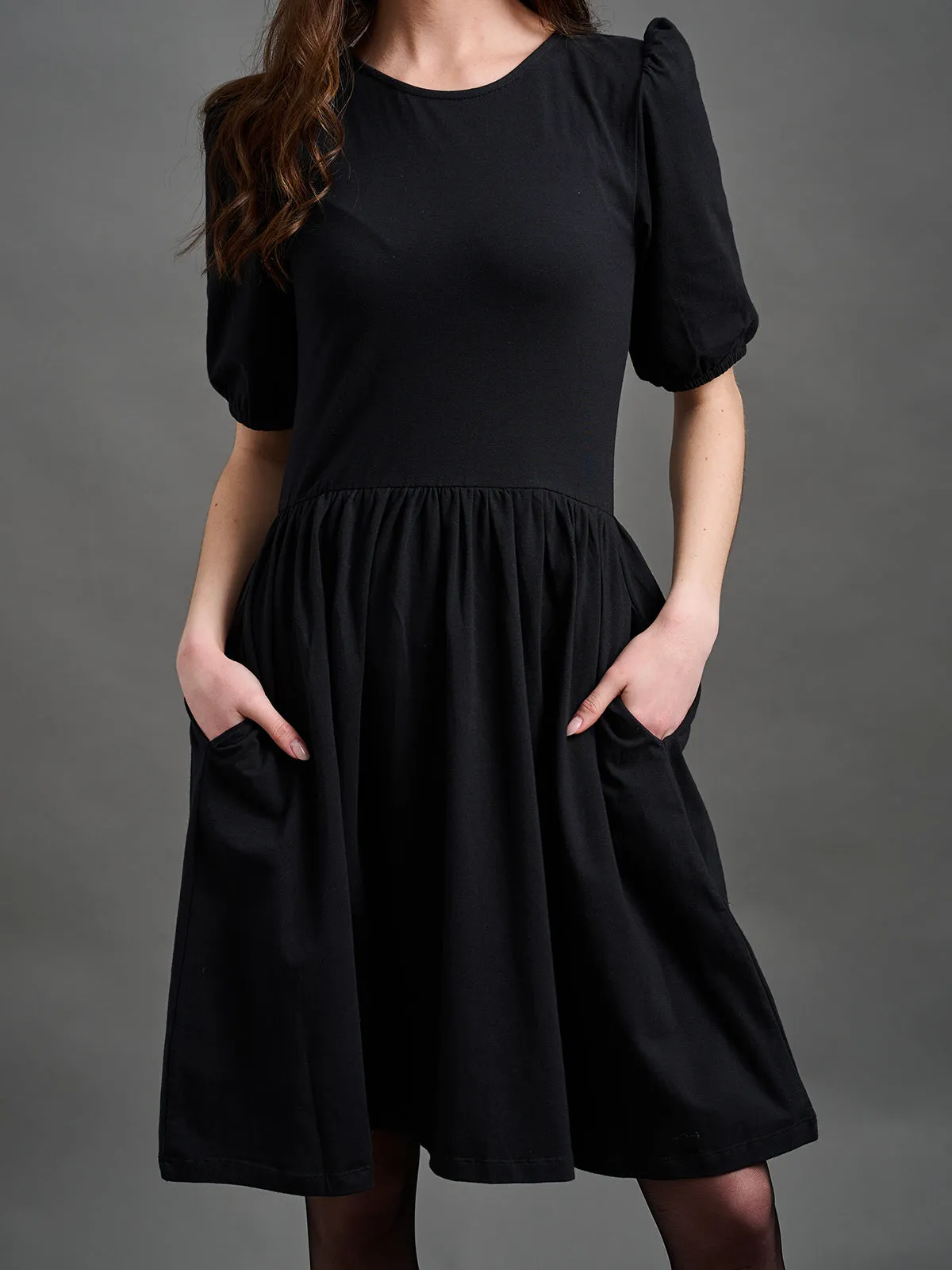 Inez Bubble Sleeve Dress - Black Jersey sold by Mata Traders product image thumbnail 5