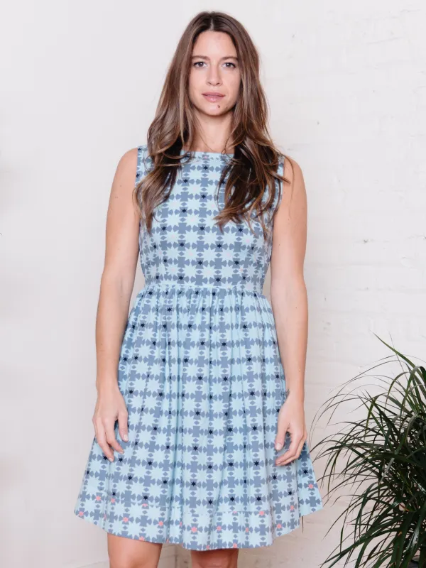 Tic Tac Toe Dress - Blue Quilt sold by Mata Traders