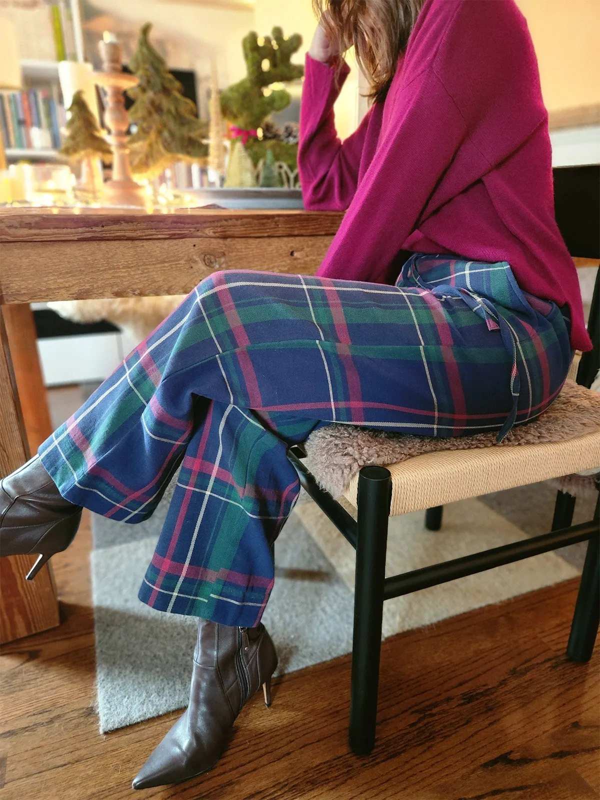 Emmy Drawstring Pant - Navy Berry Plaid sold by Mata Traders product image thumbnail 5