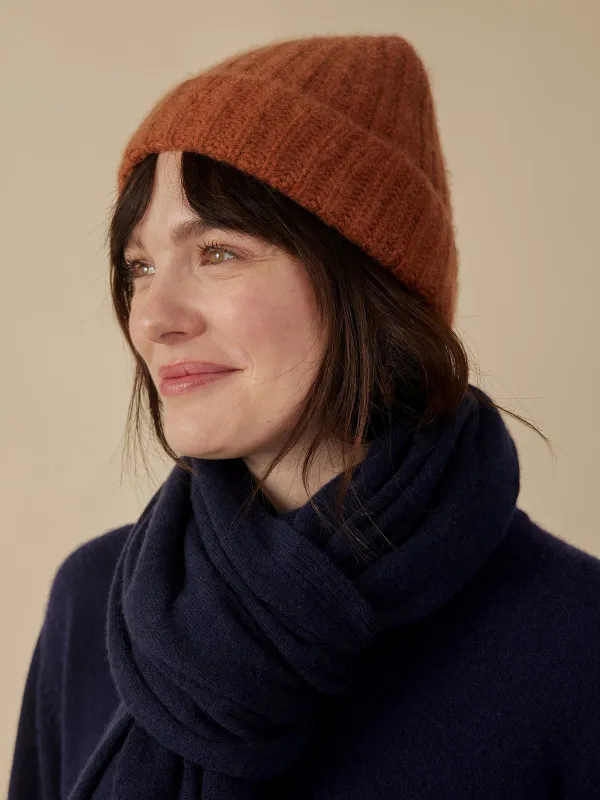 Cashmere Ribbed Beanie - Rust Cashmere made by Mata Traders