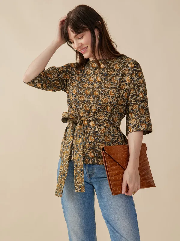 Ruth Top - Olive Kalamkari sold by Mata Traders