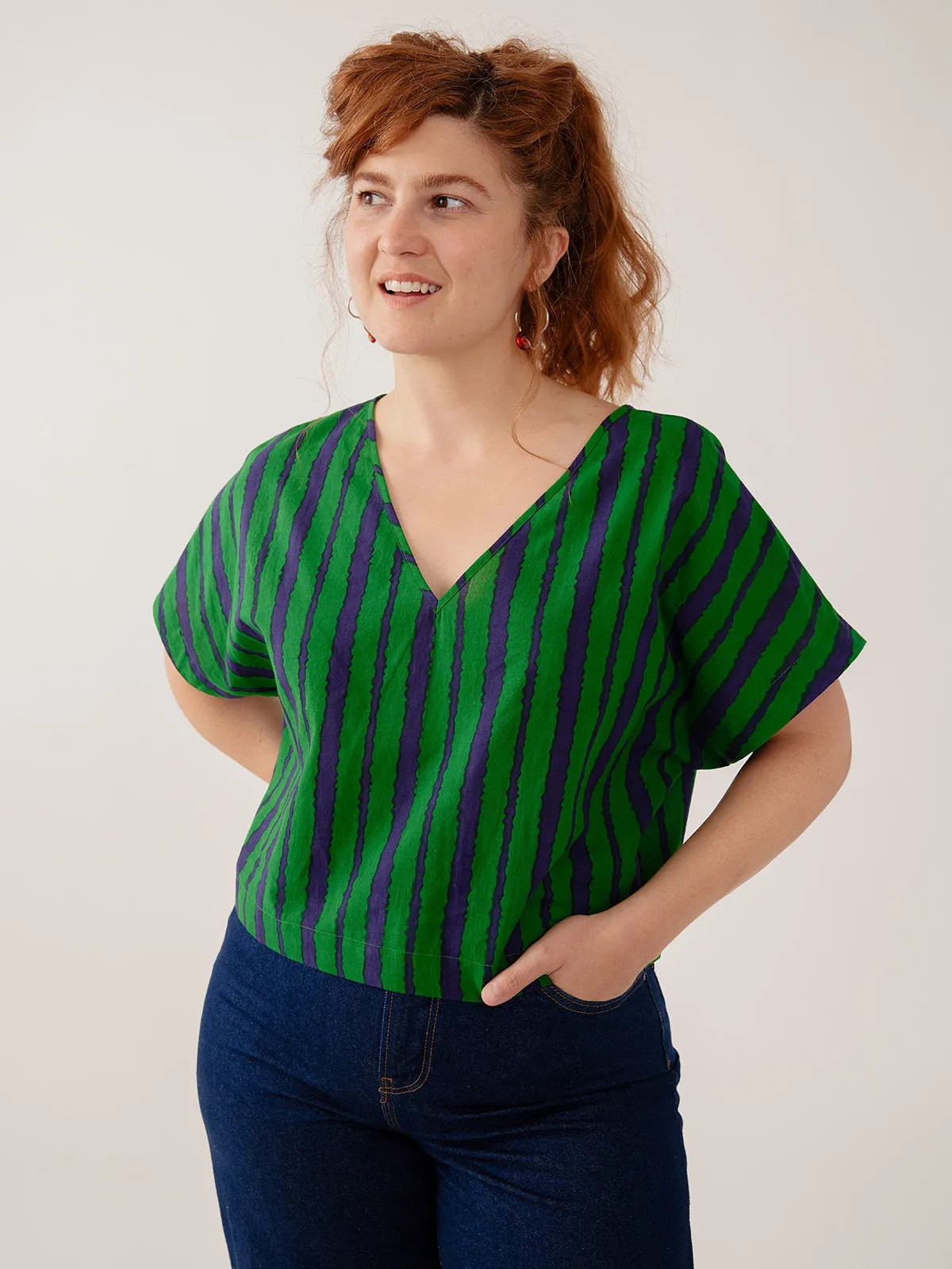 Riley V-Neck Dolman Top - Emerald sold by Mata Traders