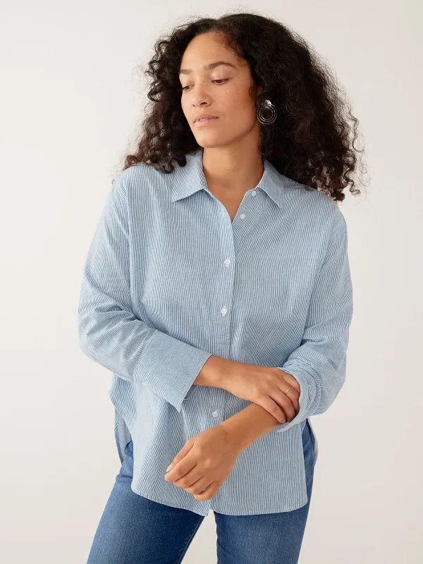 Mae Oversized Top - Blue Stripe Linen Cotton sold by Mata Traders