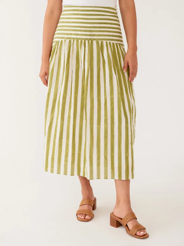 Sylvie Skirt - Green Stripe sold by Mata Traders
