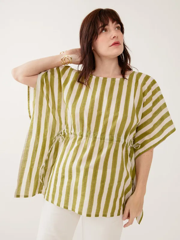 Darcey Kaftan Top - Green Stripe sold by Mata Traders