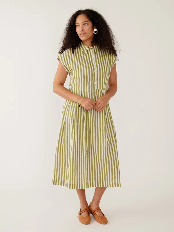 Emily Dress - Green Stripe made by Mata Traders