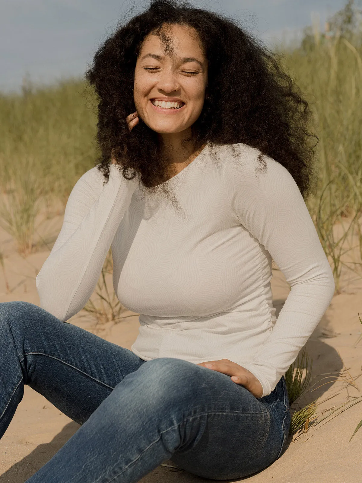 Jane Long Sleeve Top - White Waves Jersey sold by Mata Traders