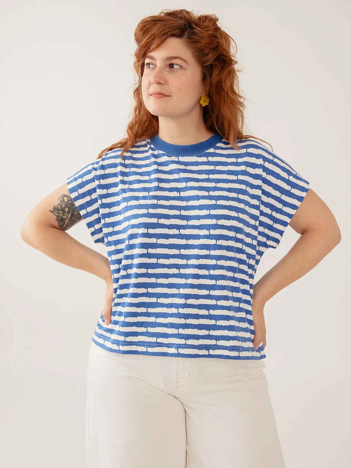 Caitlin Top - Cobalt Split Stripe sold by Mata Traders