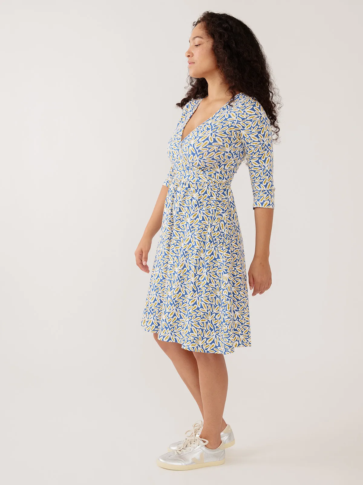 Callie 3/4 Sleeve Wrap Dress - Fern Beats Blue sold by Mata Traders product image thumbnail 3