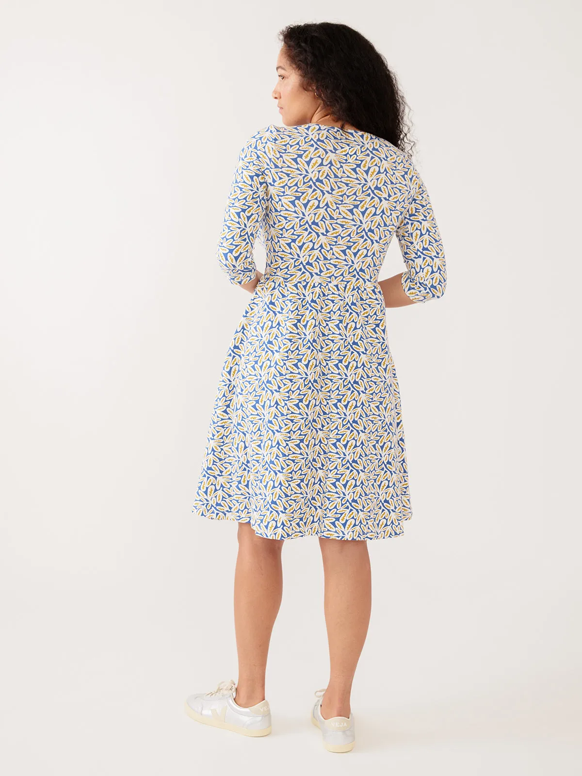 Callie 3/4 Sleeve Wrap Dress - Fern Beats Blue sold by Mata Traders product image thumbnail 4