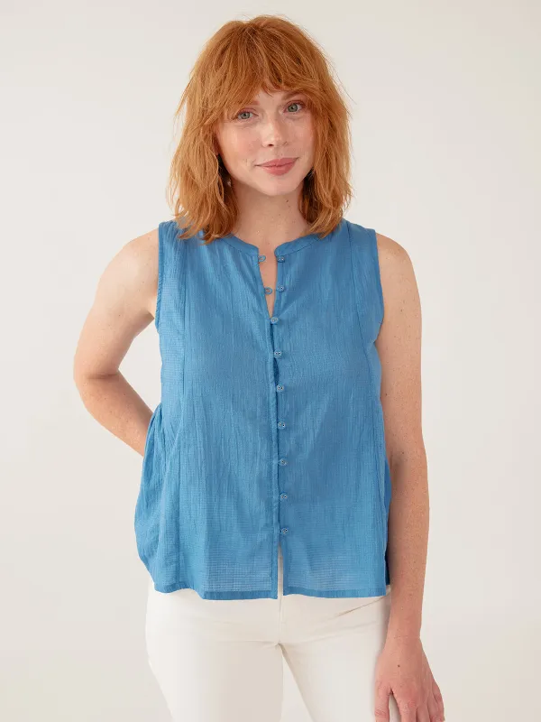 Chloe Top - Cerulean Textured Check made by Mata Traders