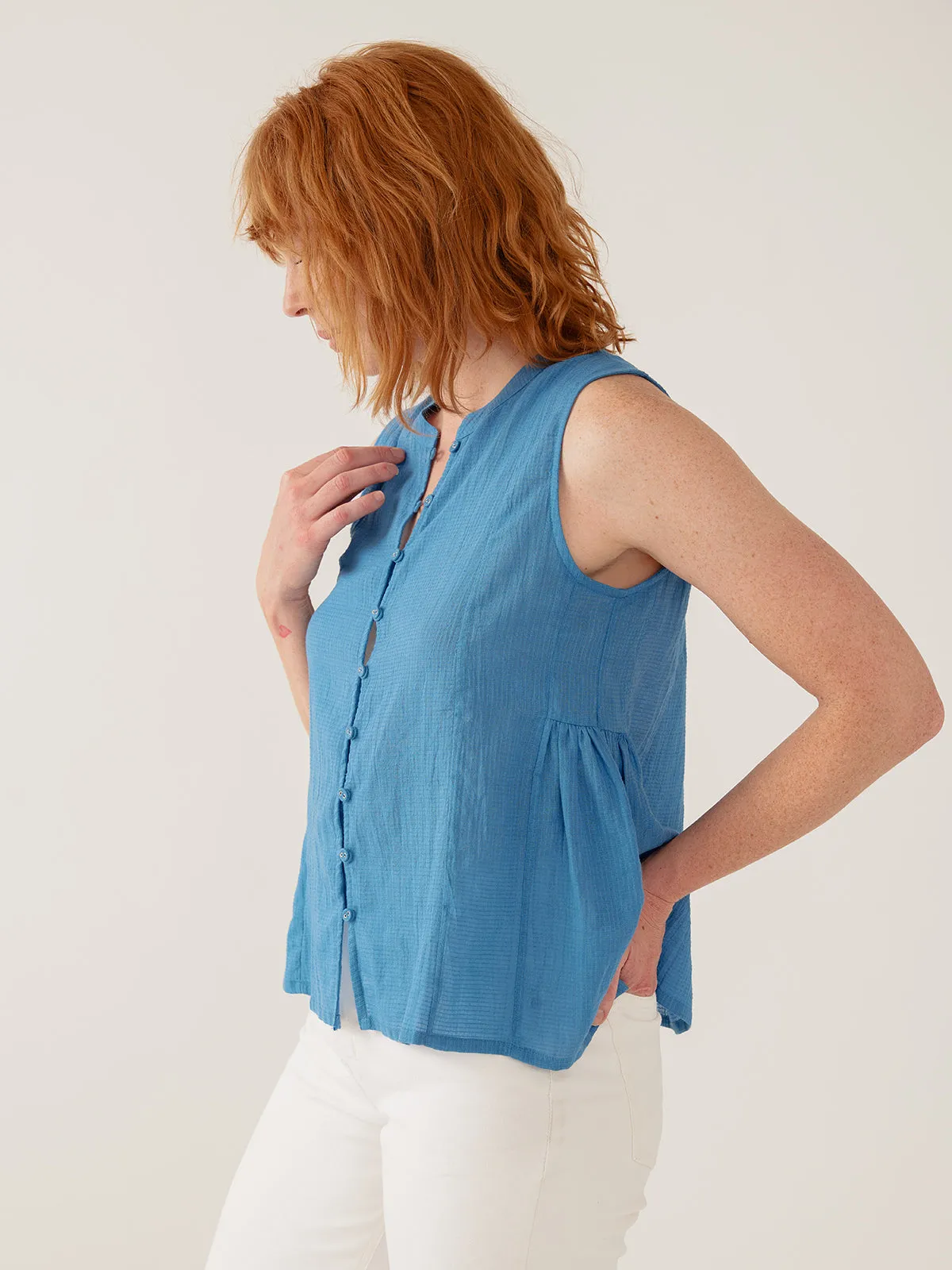 Chloe Top - Cerulean Textured Check sold by Mata Traders product image thumbnail 5