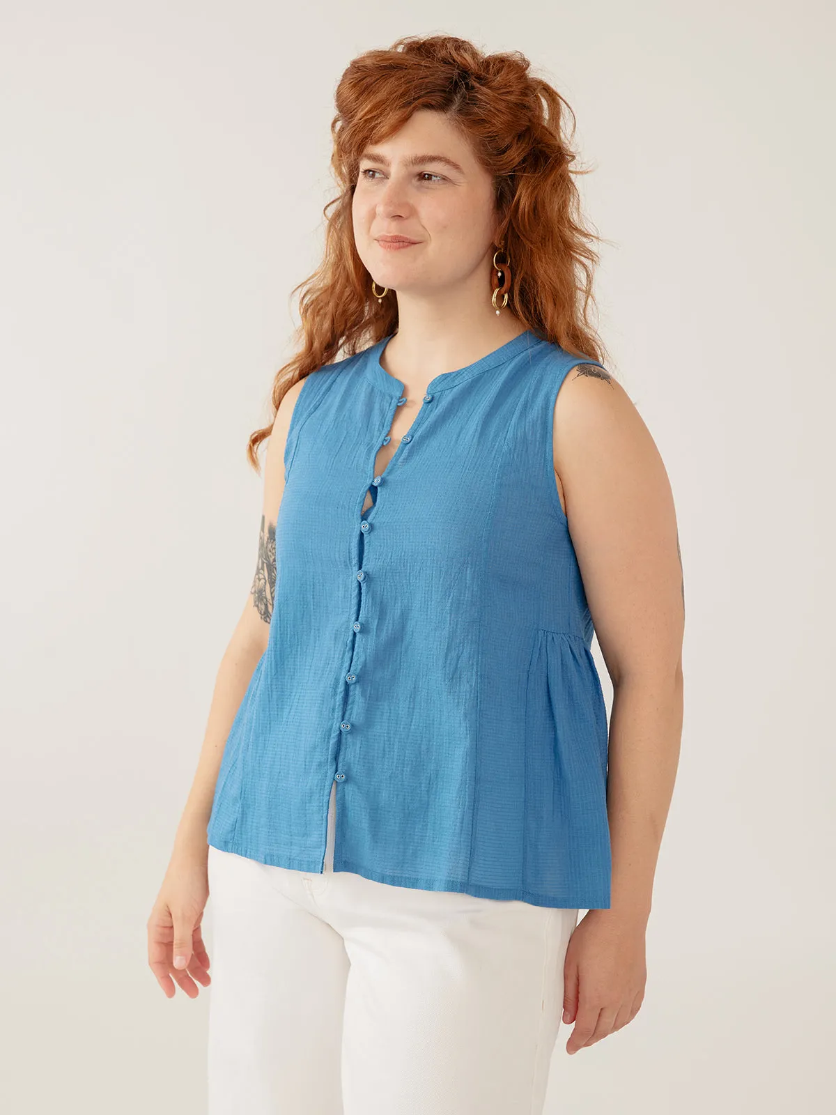 Chloe Top - Cerulean Textured Check sold by Mata Traders product image thumbnail 3