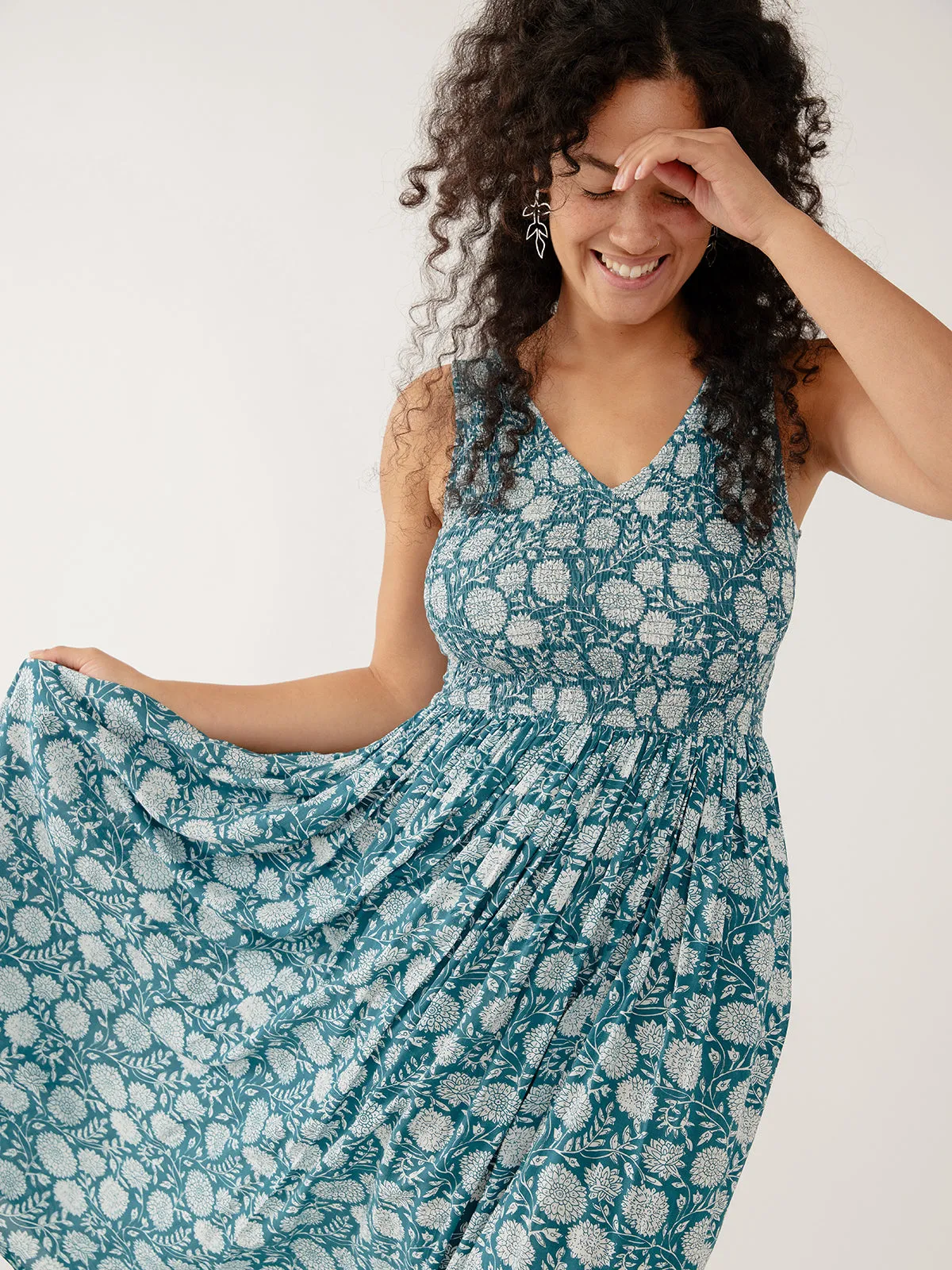 Lily V-Neck Sleeveless Dress - Teal Modal sold by Mata Traders product image thumbnail 4