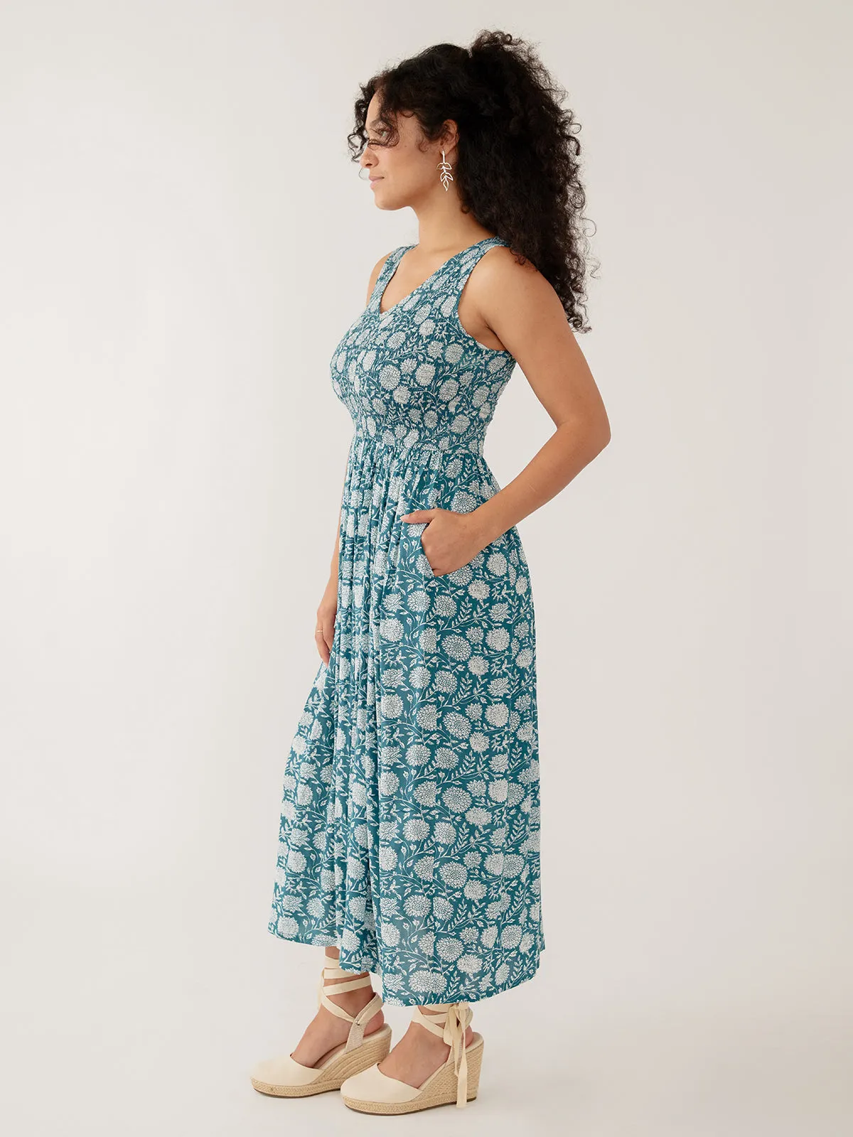 Lily V-Neck Sleeveless Dress - Teal Modal sold by Mata Traders product image thumbnail 5