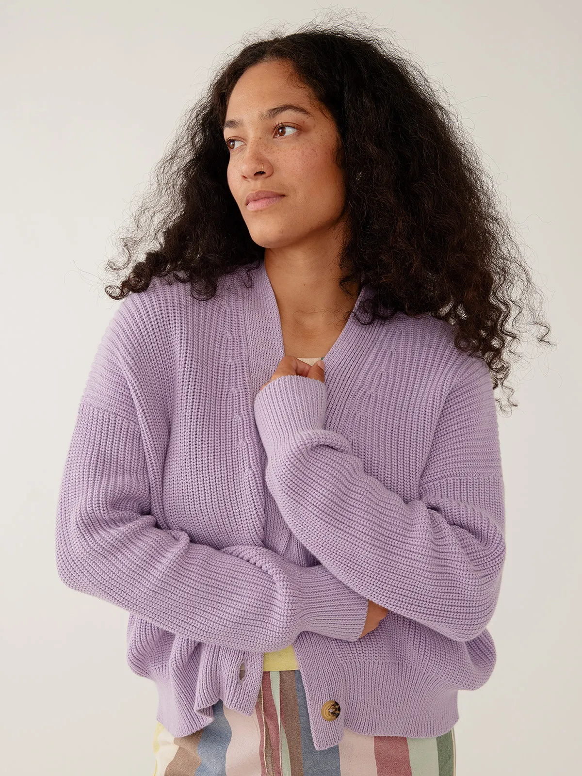 Fisherman Cardigan - Lilac Cotton sold by Mata Traders product image thumbnail 3