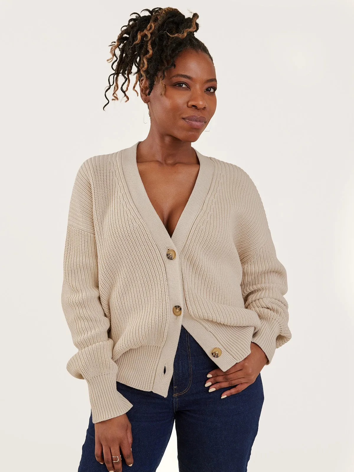 Fisherman Cardigan - Ivory Cotton sold by Mata Traders