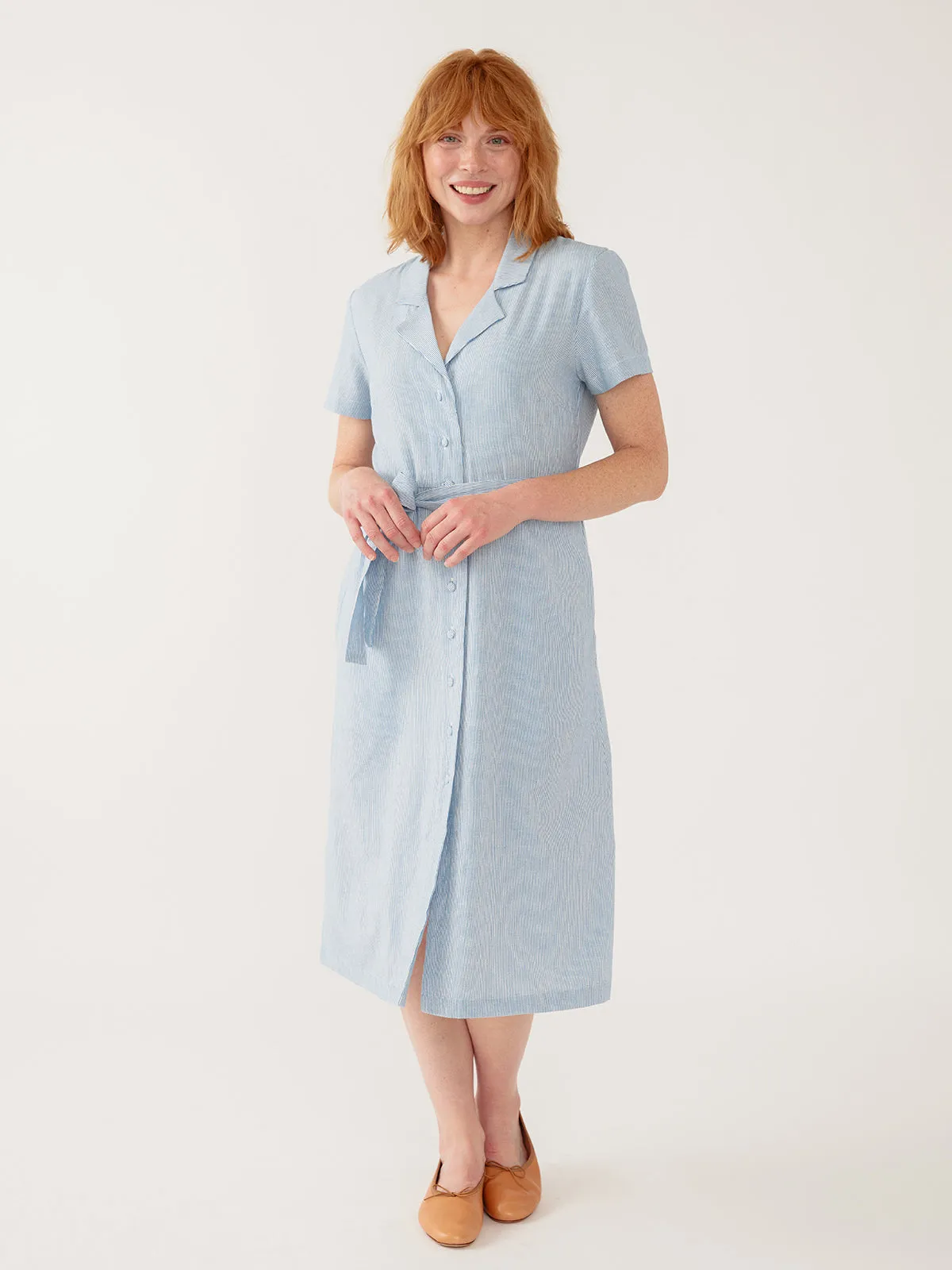 Charlie Dress - Blue Stripe Linen Cotton sold by Mata Traders product image thumbnail 4