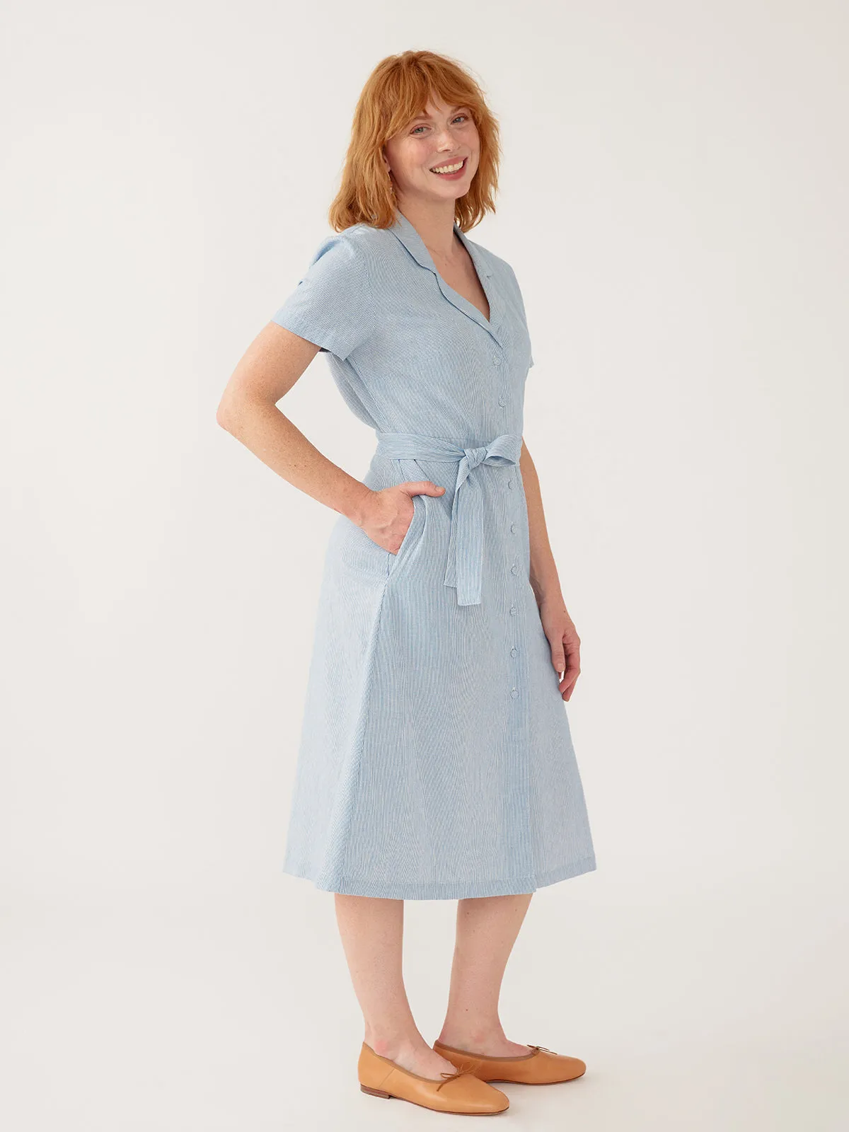 Charlie Dress - Blue Stripe Linen Cotton sold by Mata Traders product image thumbnail 5